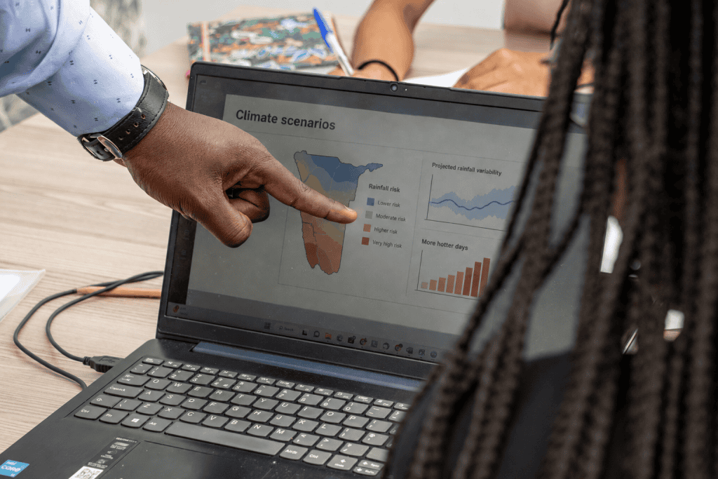 Climate projections for Namibia displayed on a laptop.