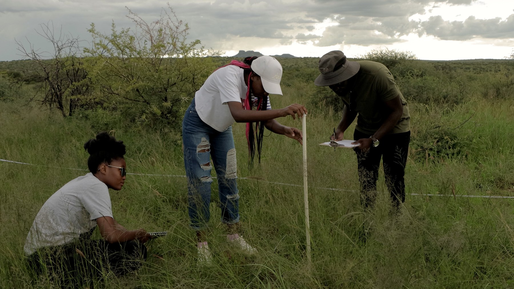 Researchers recording field measurements in Namibia